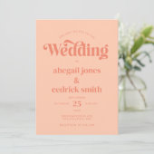 レトロモダンミニマリストピーチアンドブルー結婚ズ 招待状 (スタンド正面)