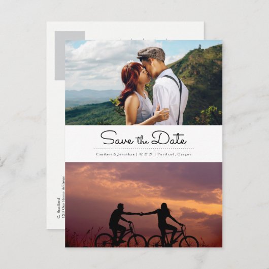 レトロモダンミニマル2枚の写真日付を保存 案内ポストカード (正面/裏面)