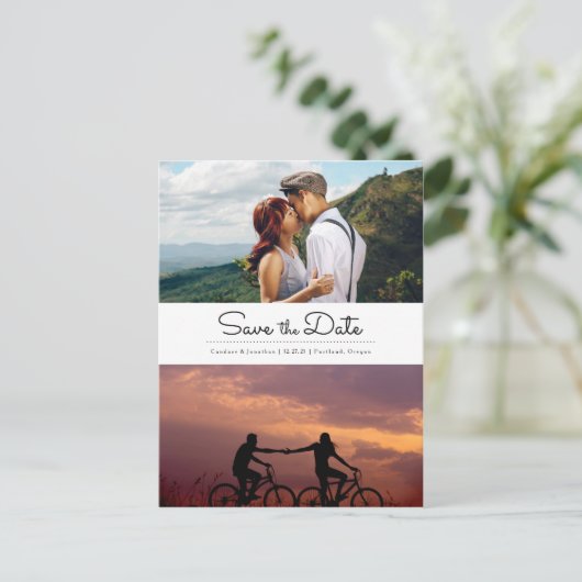 レトロモダンミニマル2枚の写真日付を保存 案内ポストカード (スタンド正面)