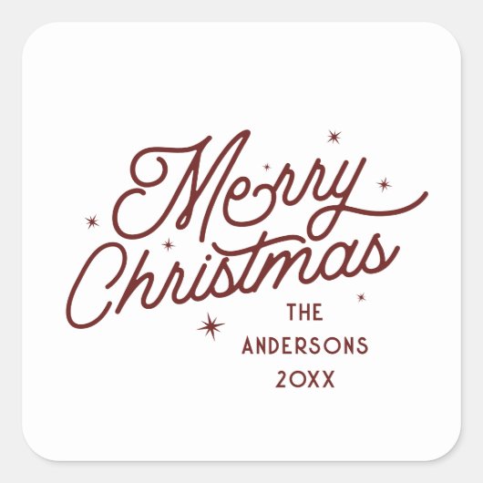 レトロモダンメリークリスマススクリプト | さくらんぼ赤 スクエアシール (正面)