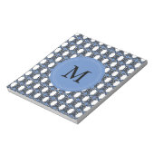 レトロモダンモノグラムブルー抽象芸術スカラブパターン ノートパッド (回転)