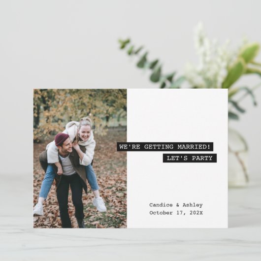 レトロモダンラベルメーカー日付写真おもしろいの保存 招待状 (スタンド正面)