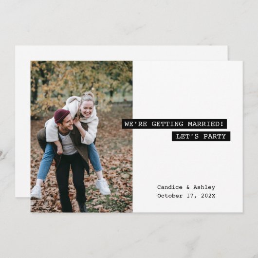 レトロモダンラベルメーカー日付写真おもしろいの保存 招待状 (正面/裏面)