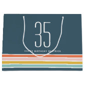 レトロモダンレインボーストライプ誕生日35th ラージペーパーバッグ (正面)