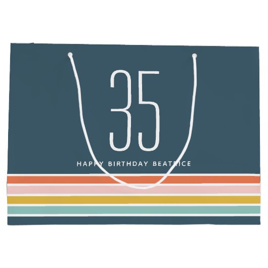 レトロモダンレインボーストライプ誕生日35th ラージペーパーバッグ (裏面)