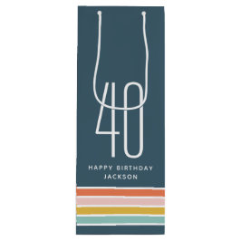 レトロモダンレインボーストライプ誕生日40th ワインギフトバッグ