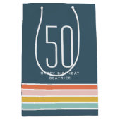 レトロモダンレインボーストライプ誕生日50th ミディアムペーパーバッグ (正面)