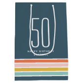 レトロモダンレインボーストライプ誕生日50th ミディアムペーパーバッグ (裏面)