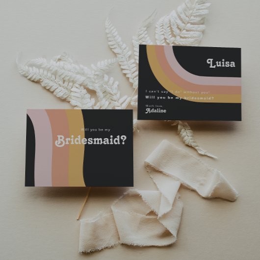 レトロモダンレインボーダークブライデスメイド提案カード 招待状