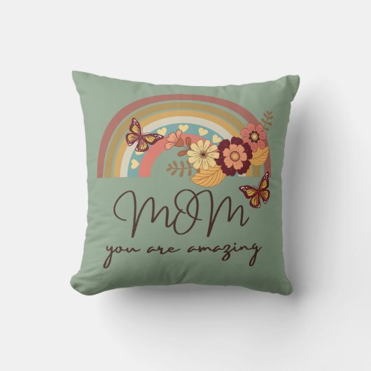 レトロモダンレインボーフラワー、ママあなたは素晴らしい クッション (正面)