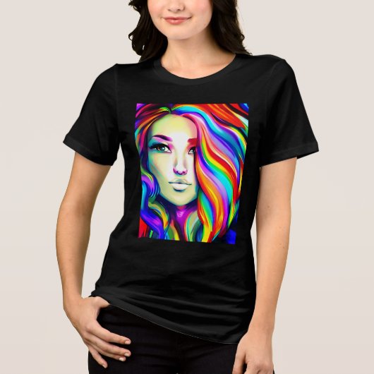 レトロモダンレインボーヘアの女性 トライブレンドTシャツ (正面)