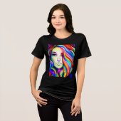 レトロモダンレインボーヘアの女性 トライブレンドTシャツ (正面全面)