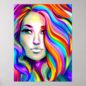 レトロモダンレインボーヘアの女性 ポスター (正面)