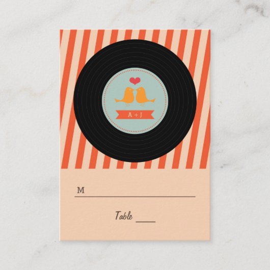 レトロモダンレコード愛の鳥エスコートラベル プレイスカード (正面)
