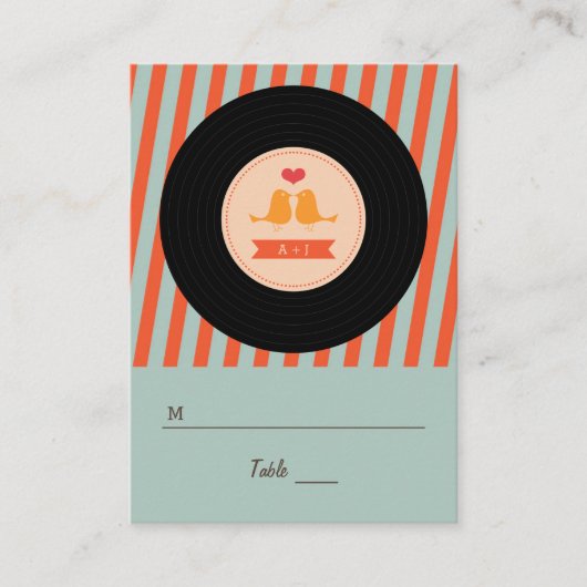 レトロモダンレコード愛の鳥エスコートラベル プレイスカード (正面)