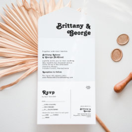 レトロモダンレタリングシールおよび送信 オールインワン招待状