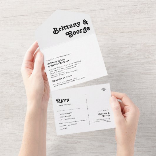 レトロモダンレタリングシールおよび送信 オールインワン招待状 (貼ってはがせる)