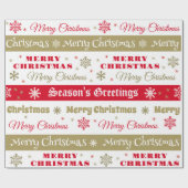 レトロモダンレッド金ゴールドメリークリスマス ラッピングペーパー (フラット)