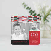 レトロモダンレッド&ブラックOgee 2写真卒業 案内状 (スタンド正面)