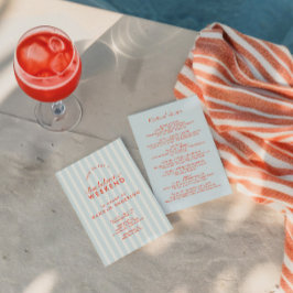 レトロモダンヴィンテージブルーバチェロレッテ週末 招待状