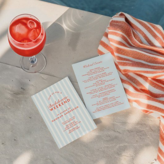 レトロモダンヴィンテージブルーバチェロレッテ週末 招待状