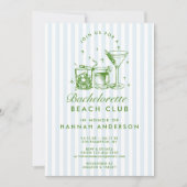 レトロモダンヴィンテージブルーバチェロレッテ週末 招待状 (正面)