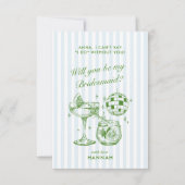 レトロモダンヴィンテージブルー花嫁付きカード 招待状 (正面)