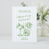 レトロモダンヴィンテージブルー花嫁付きカード 招待状 (スタンド正面)