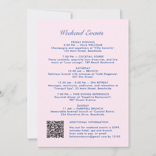 レトロモダンヴィンテージQRコードバチェロレッテ週末 招待状 (裏面)