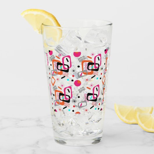 レトロモダン中世型幾何模様ガラス タンブラーグラス (アイス正面)