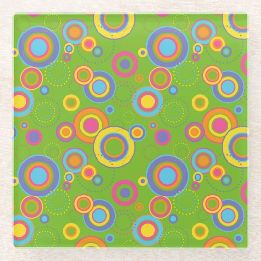 レトロモダン円オングリーン ガラスコースター (正面)