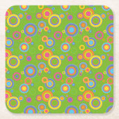 レトロモダン円オングリーン スクエアペーパーコースター (正面)