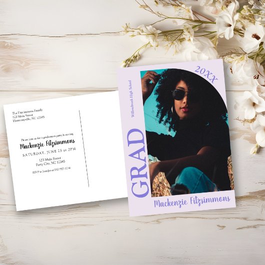 レトロモダン卒業招待状ポストカード ポストカード