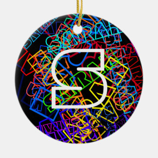 レトロモダン名&モノグラムブライトカラー&ブラック セラミックオーナメント