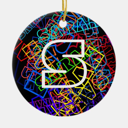 レトロモダン名&モノグラムブライトカラー&ブラック セラミックオーナメント (正面)