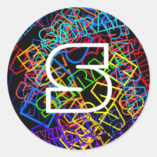 レトロモダン名&モノグラムブライトカラー&ブラック ラウンドシール