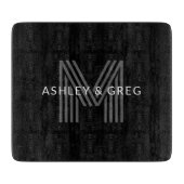 レトロモダン名/s編集可能モノグラムブラック&グレー カッティングボード (正面)