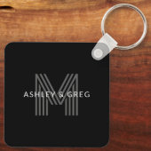 レトロモダン名/s編集可能モノグラムブラック&グレー キーホルダー (裏面)