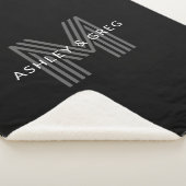 レトロモダン名/s編集可能モノグラムブラック&グレー シェルパブランケット (3/4)