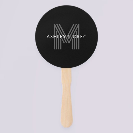 レトロモダン名/s編集可能モノグラムブラック&グレー ハンドファン