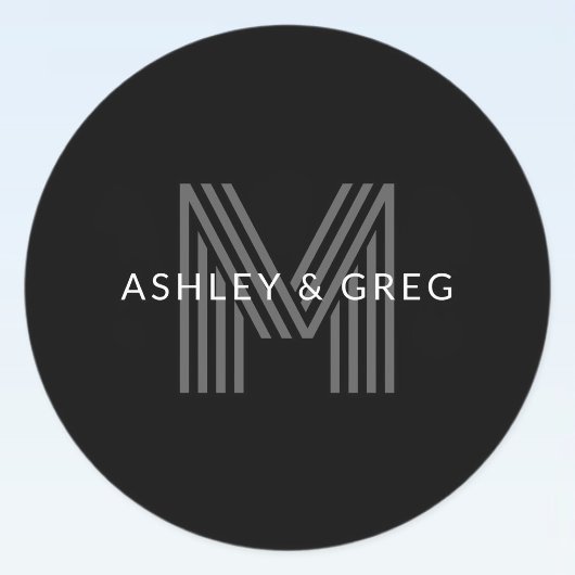 レトロモダン名/s編集可能モノグラムブラック&グレー ラベル