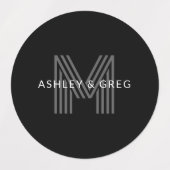 レトロモダン名/s編集可能モノグラムブラック&グレー ラベル (デザイン2)