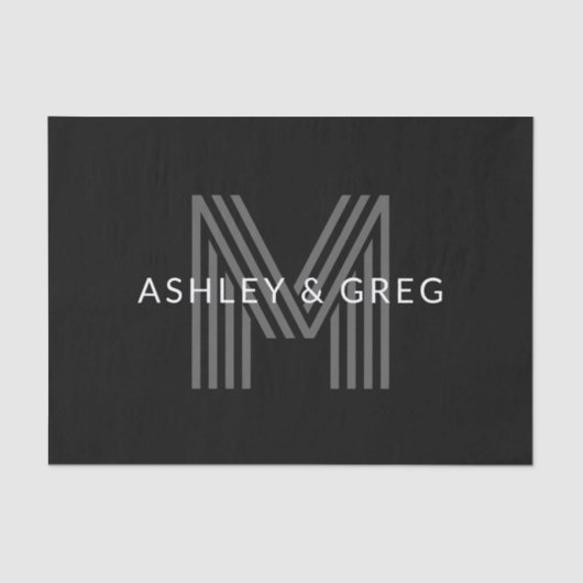 レトロモダン名/s編集可能モノグラムブラック&グレー 薄葉紙 (正面)