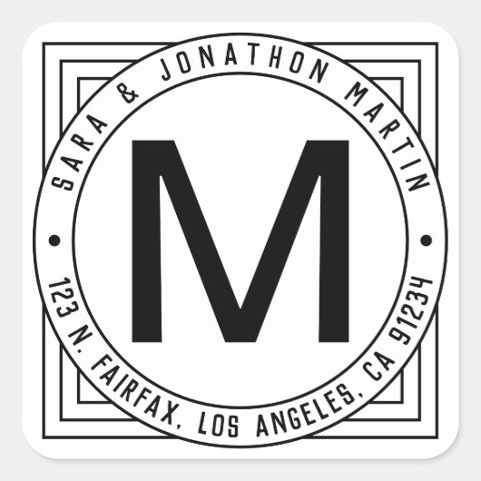 レトロモダン姓イニシャルと差出人住所 スクエアシール (正面)