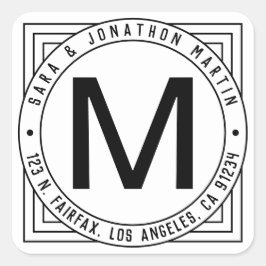 レトロモダン姓イニシャルと差出人住所 スクエアシール