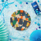 レトロモダン幾何学的ドットパッチワーク抽象芸術 ペーパープレート (パーティー)