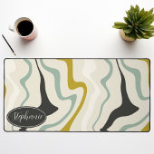 レトロモダン抽象芸術ミントブラック金ゴールドマーブルスワール デスクマット