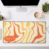 レトロモダン抽象芸術大理石スワールオレンジイエロー デスクマット