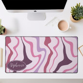 レトロモダン抽象芸術大理石スワールパープルマウーブ デスクマット