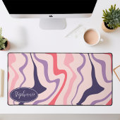 レトロモダン抽象芸術大理石スワールピンクと紫 デスクマット
